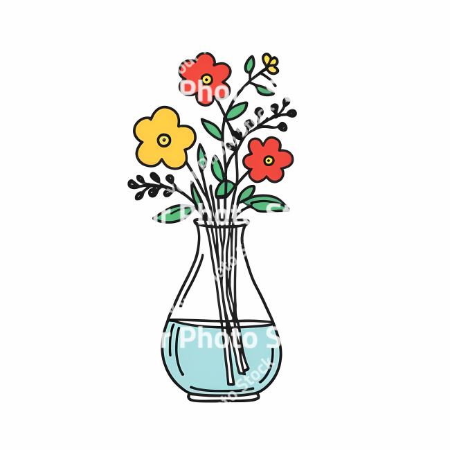 Stock Photo of Flowers in vase decoration doodle draw illustration icon symbol line art sticker