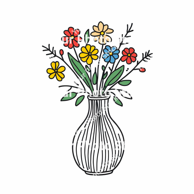 Stock Photo of Flowers in vase decoration doodle draw illustration icon symbol line art sticker