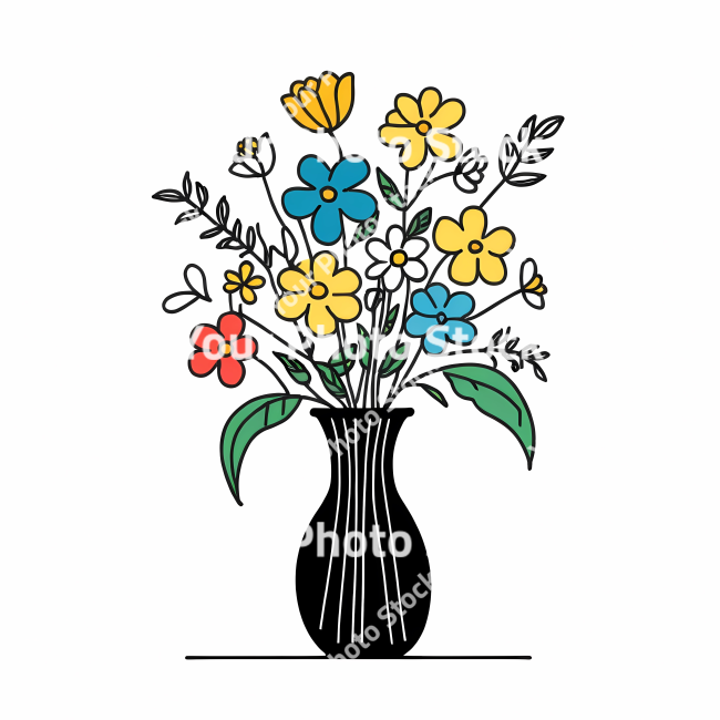 Stock Photo of Flowers in vase decoration doodle draw illustration icon symbol line art sticker