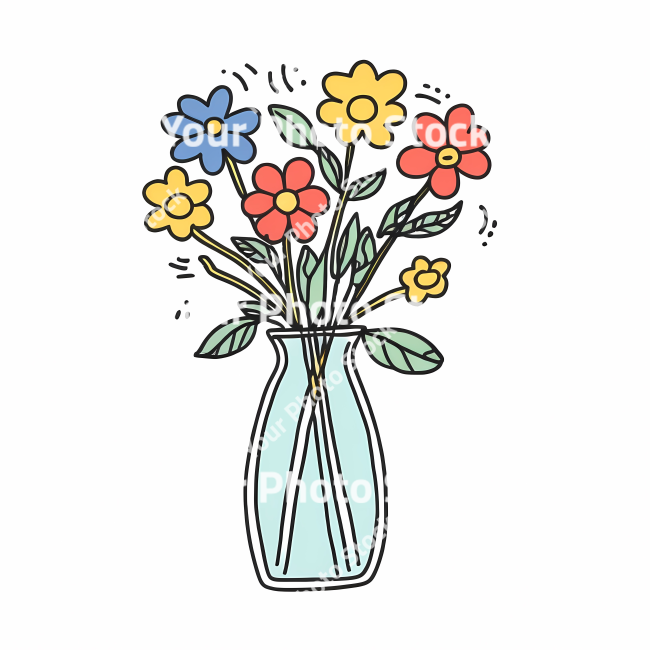 Stock Photo of Flowers in vase decoration doodle draw illustration icon symbol line art sticker