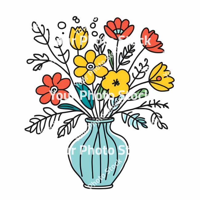 Stock Photo of Flowers in vase decoration doodle draw illustration icon symbol line art sticker