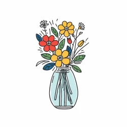Flowers in vase decoration doodle draw illustration icon symbol line art sticker