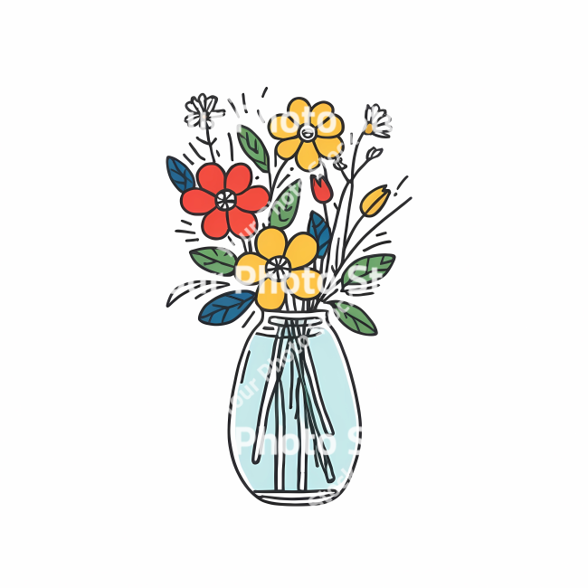 Stock Photo of Flowers in vase decoration doodle draw illustration icon symbol line art sticker