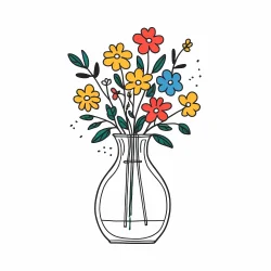 Stock Photo of Flowers in vase decoration doodle draw illustration icon symbol line art sticker
