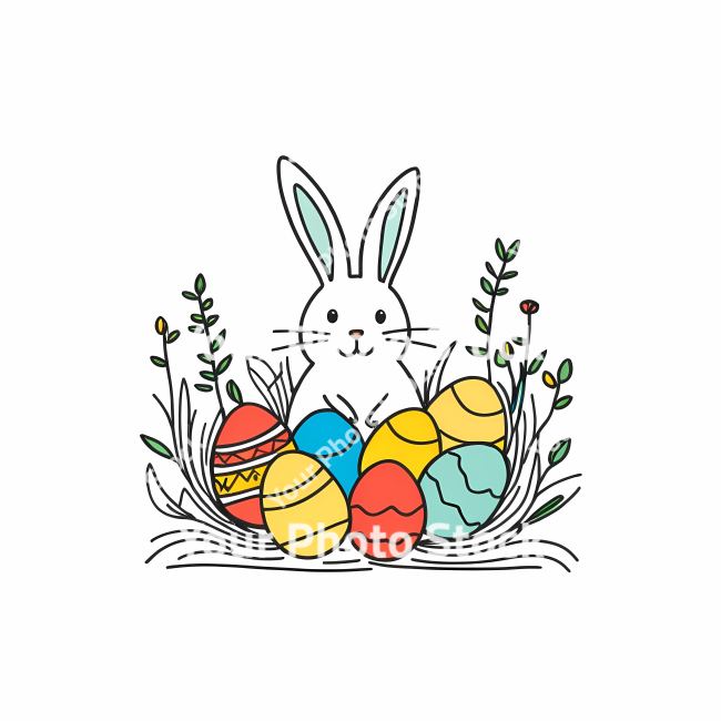 Stock Photo of Easter egg rabbit bunny doodle draw illustration icon symbol line art sticker