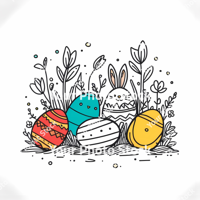 Stock Photo of Easter egg rabbit bunny doodle draw illustration icon symbol line art sticker