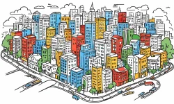 Stock Photo of Doodle city urban background illustration design colorful lines art