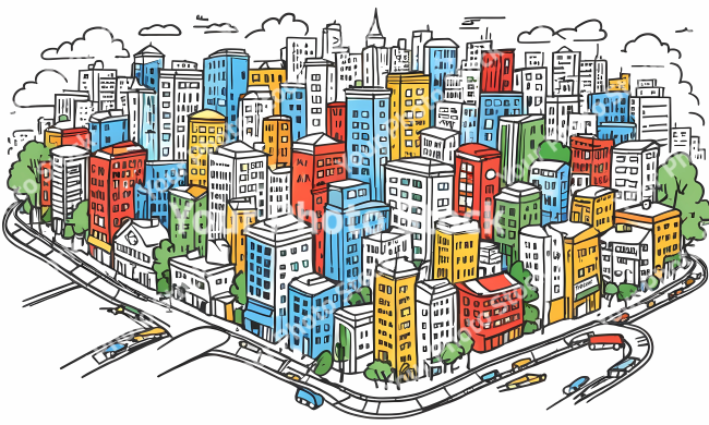 Stock Photo of Doodle city urban background illustration design colorful lines art