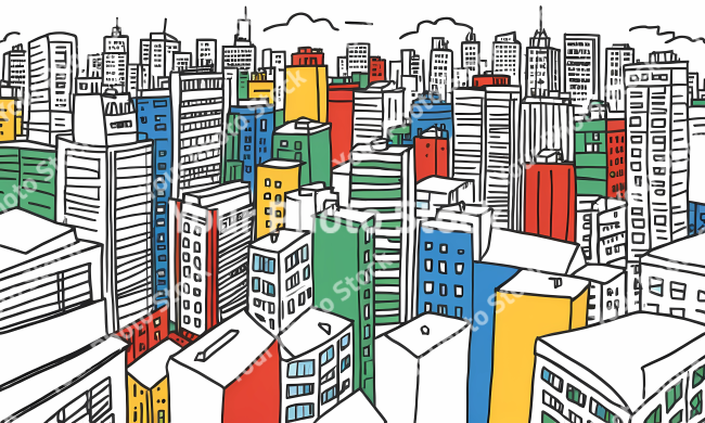 Stock Photo of Doodle city urban background illustration design colorful lines art