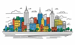Doodle city urban background illustration design colorful lines art