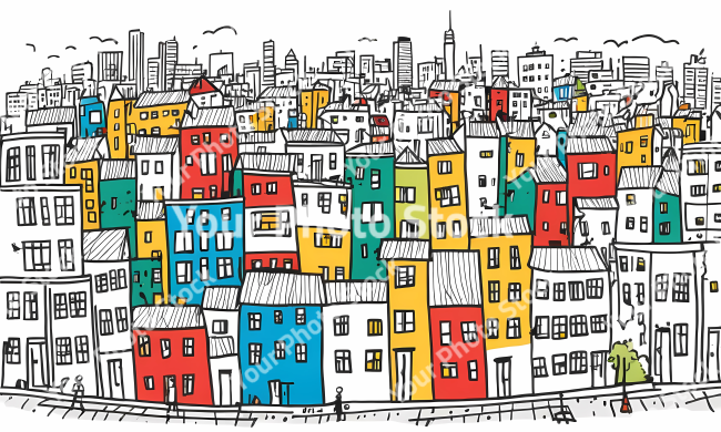 Stock Photo of Doodle city urban background illustration design colorful lines art