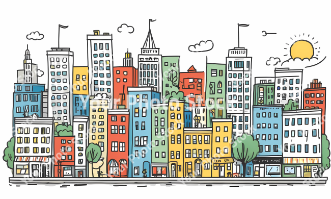 Stock Photo of Doodle city urban background illustration design colorful lines art