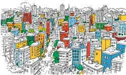 Doodle city urban background illustration design colorful lines art