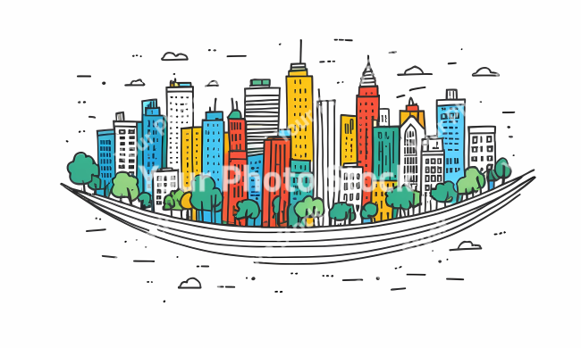 Stock Photo of Doodle city urban background illustration design colorful lines art