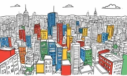 Stock Photo of Doodle city urban background illustration design colorful lines art