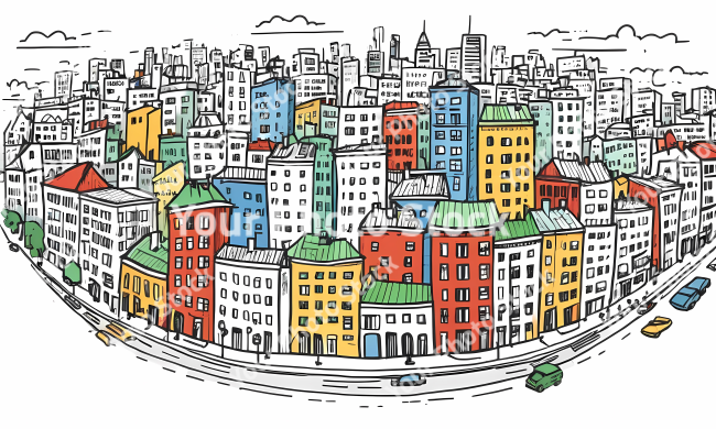 Stock Photo of Doodle city urban background illustration design colorful lines art