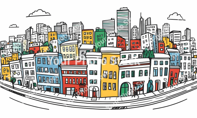 Stock Photo of Doodle city urban background illustration design colorful lines art