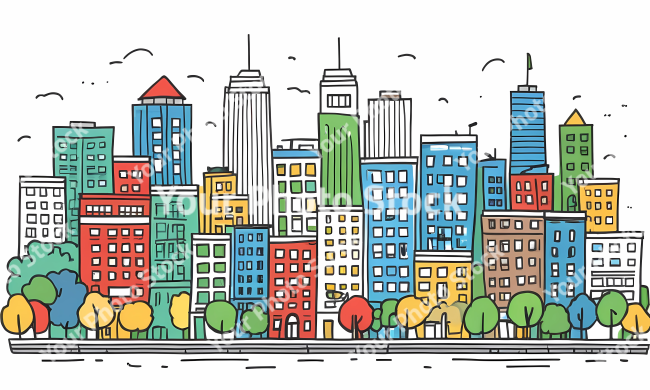 Stock Photo of Doodle city urban background illustration design colorful lines art