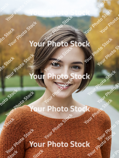 Stock Photo of Young woman girl model autum smiling