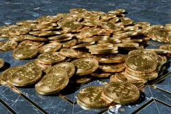 Stock Photo of BTC Bitcoin coins business crypto stock