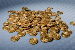 Stock Photo of BTC Bitcoin coins business crypto stock