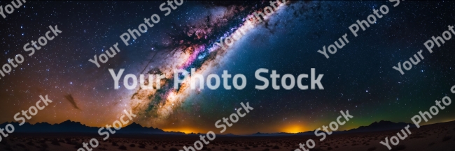 Stock Photo of Mountain landscape night universe stars sky deep space