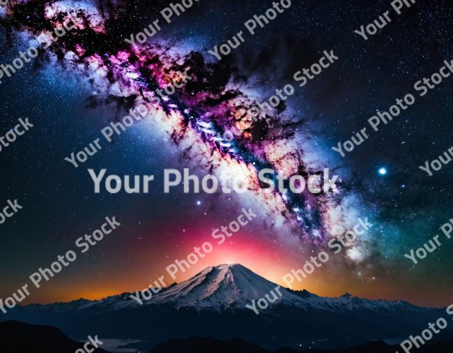 Stock Photo of Mountain landscape night universe stars sky deep space