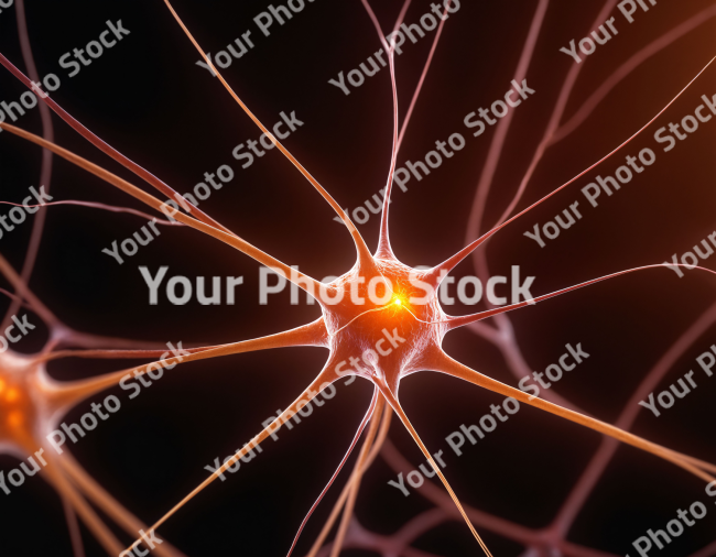 Stock Photo of Neuron brain science orange biology