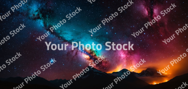 Stock Photo of Mountain landscape night universe stars sky deep space