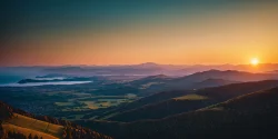 Stock Photo of landscape in sunset mountain city