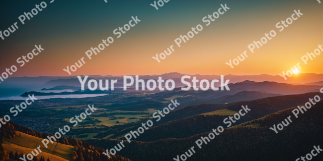Stock Photo of landscape in sunset mountain city