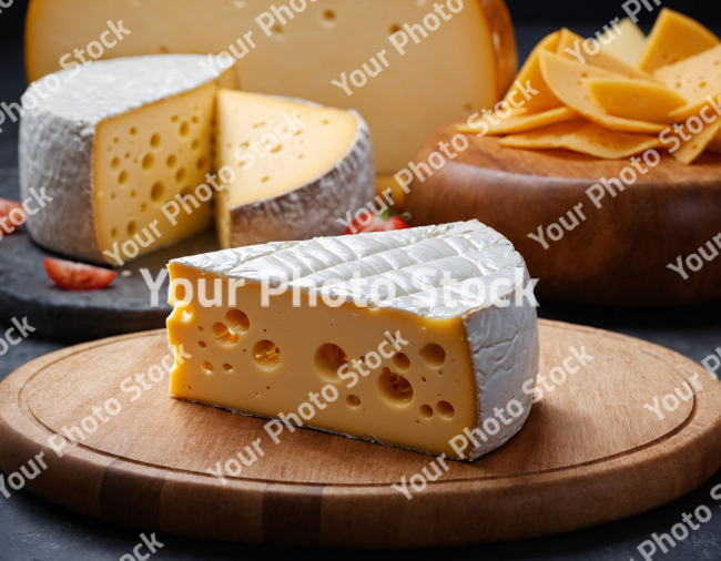 Stock Photo of Cheese portions of food over wood table