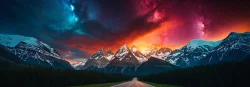 Stock Photo of Landscape road to the mountain sunset