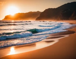 Stock Photo of Beach sand sea on th sunset