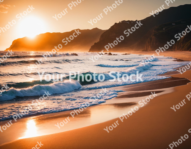 Stock Photo of Beach sand sea on th sunset