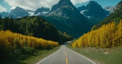 Stock Photo of Landscape road to the mountains