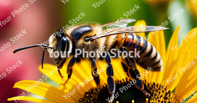 Stock Photo of Bee in a flower yellow macro photo