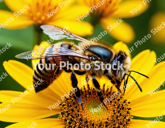 Stock Photo of Bee in a flower yellow macro photo