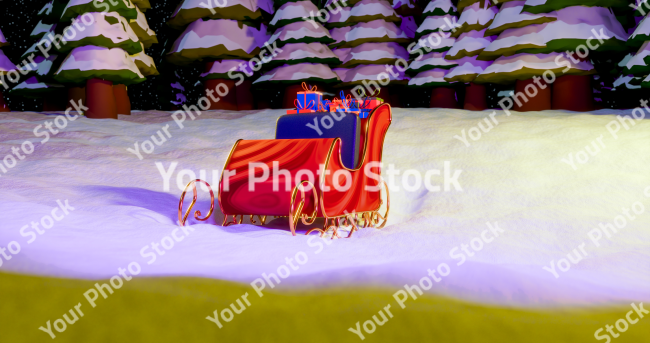 Stock Photo of christmas scene snow sled