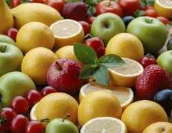 Fruits lemon, apple fresh colorful