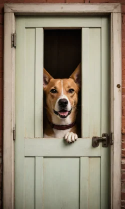 Stock Photo of Dog on the green door