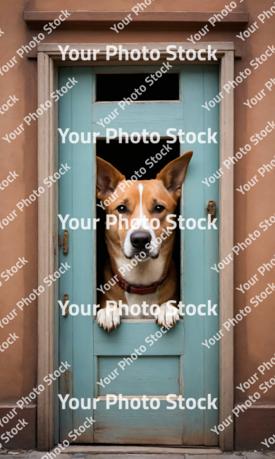 Stock Photo of Dog on the green door