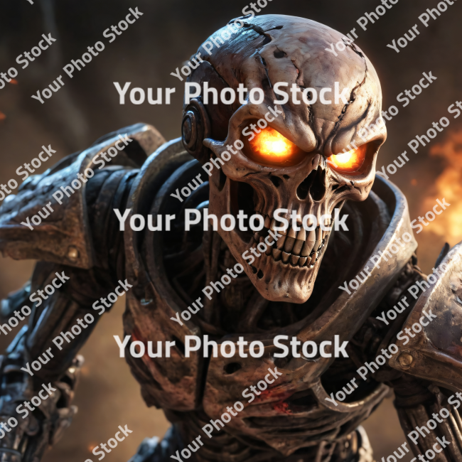 Stock Photo of Robot Metallic skull design 2d art concept