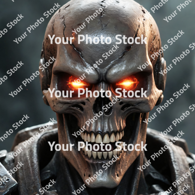 Stock Photo of Robot Metallic skull design 2d art concept