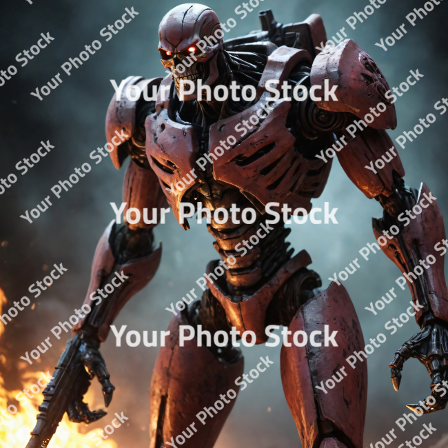 Stock Photo of Robot Metallic skull design 2d art concept