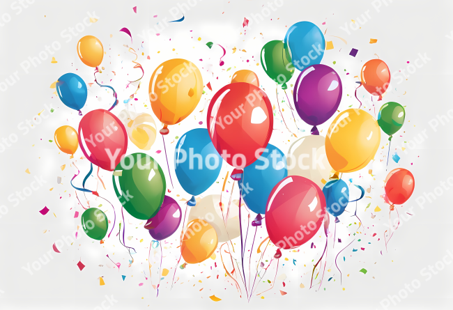 Stock Photo of birthday party elements design illustration 2d globes and cake