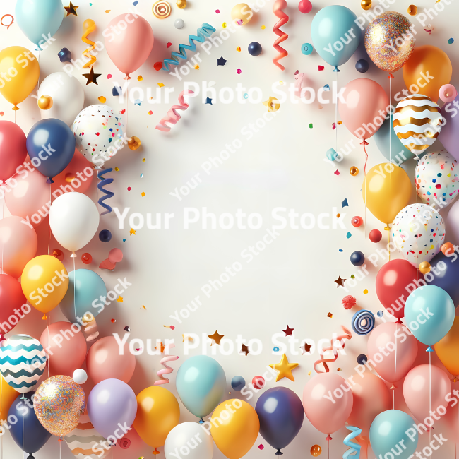 Stock Photo of birthday party elements design illustration 2d globes and cake