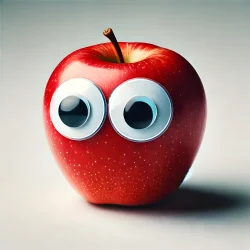 Stock Photo of googly image apple red eyes funny fruit