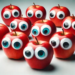 Stock Photo of googly image apple red eyes funny fruit