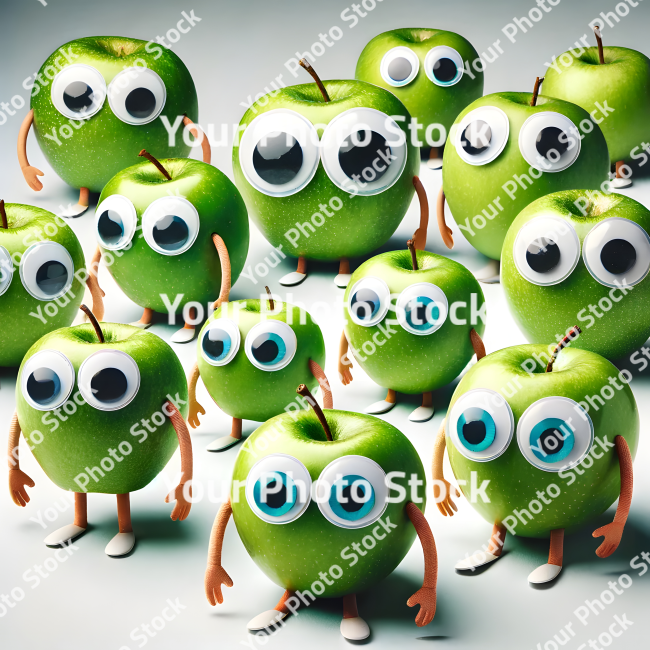 Stock Photo of googly image apple green eyes funny fruit
